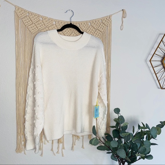 Sold CeCe Ivory Pom Sleeve Sweater - Picture 5 of 8